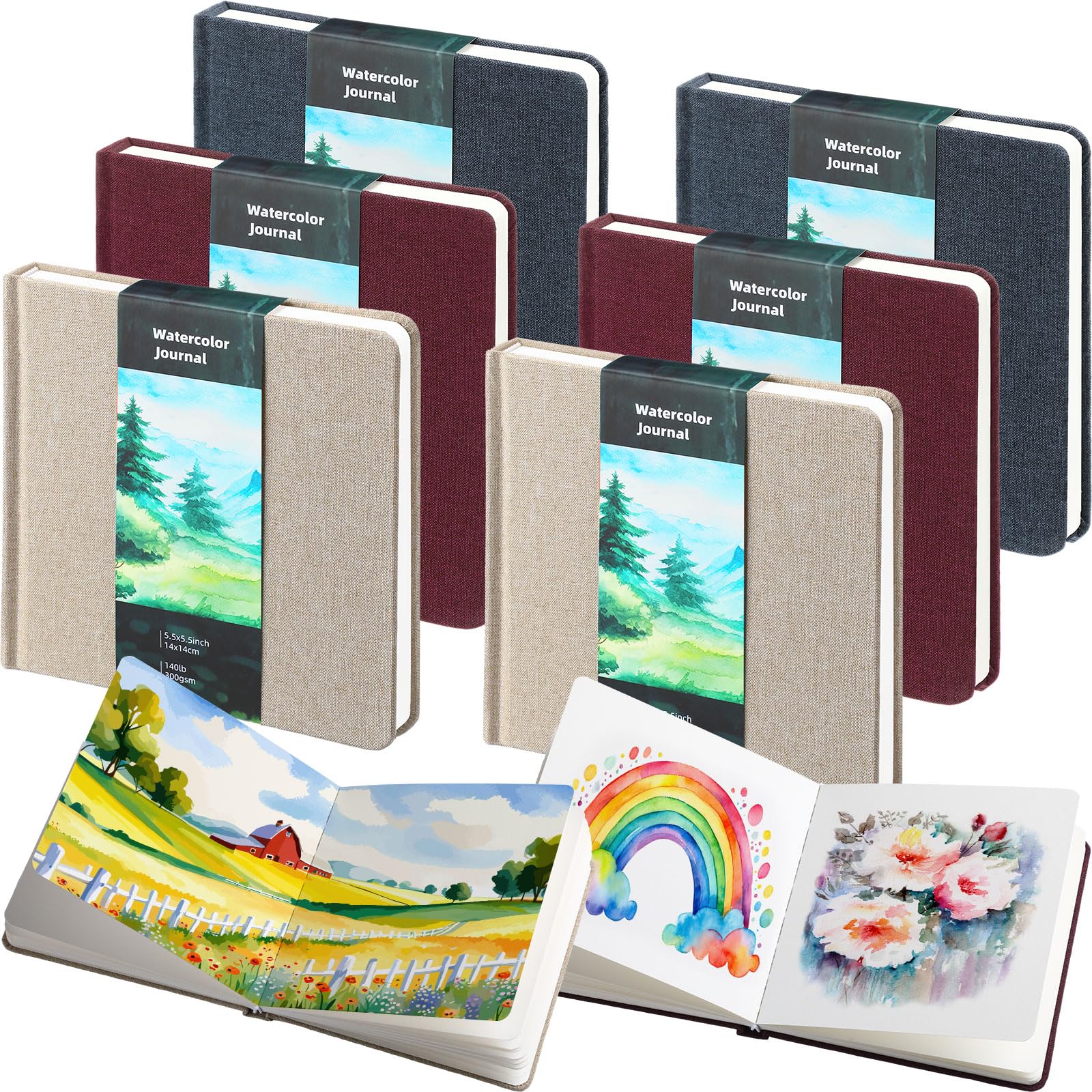 Mooliwe 6 Pcs Watercolor Sketchbook Journal Small Paper Watercolor Journal Bulk for Painting 300 GSM 140 lb Cotton Cold Press fo