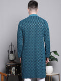 Jompers Mens Sequin Embroidered Pure Cotton Kurtas (Blue, S)