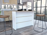 Tuhome Fendi Kitchen Bar, With Three Shelves, 90 Cm W X 120 Cm W X 60 Cm D. White/Honey