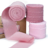 Keypan Dusty Rose Pink Ribbon 1-1/2 x 15 Yards Handmade Cotton Frayed Fringe Fabric Ribbons for Crafts Flower Bouquets Wedding B