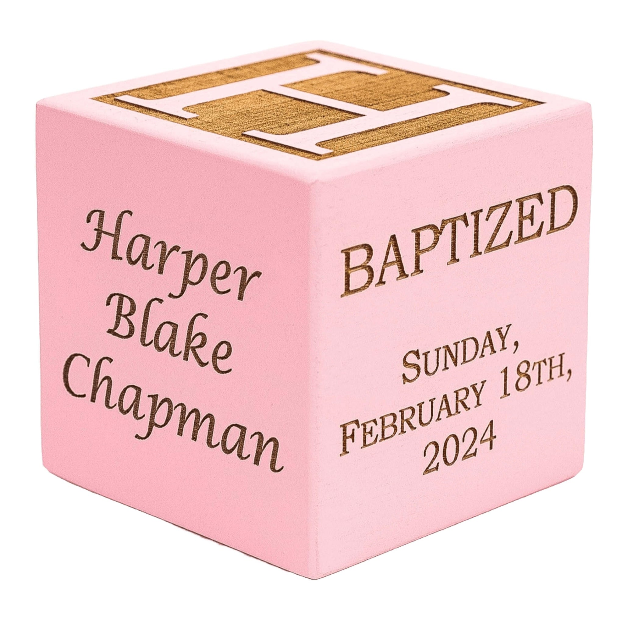 Personalized Pink Baby Baptism/Dedication/Christening Wood Block, Choose From 3 Sizes, Baptism Gift For Girl, Baby Dedication Gi