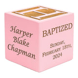 Personalized Pink Baby Baptism/Dedication/Christening Wood Block, Choose From 3 Sizes, Baptism Gift For Girl, Baby Dedication Gi