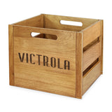 Victrola Wooden Crate Table Top Album Holder and Organizer for All Records, Holds over 50 Vinyls, Classy Wood Finish, Easy Ins