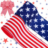 Whaline Patriotic Wired Edge Ribbon 2 Rolls Star Stripe Fabric Ribbon 4th of July USA Flag Wrapping Ribbons for 250th Anniversar