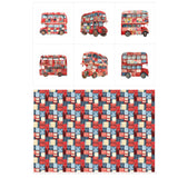 Patchwork Double-Decker Bus Cotton Fabric Panel - 6 Designs (10 10 inch Each) + Bonus Sheet 29.5 19.6 inch, 100% Cotton 140 GS