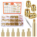 Hapric 307 Threaded Inserts for Plastic Set, 300 M2-M6 Heat Set Insert with 7 M2-M6 Soldering Iron Tips, Brass Heat Set Insert T