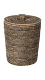Kouboo La Jolla Rattan Round Waste Basket with Lid & Plastic Insert (Black Wash)