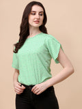 Wedani Women'S Casual Short Sleeves Round Neck Foral Top (Small Pista),Pista,S,Polyester,Western,