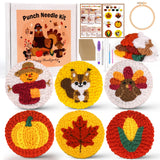Sukhumvit 6PCS Thanksgiving Punch Needle Coaster Kit, Beginner Fall Punch Needle Set with 6 Tufted Pattern, Yarn, Hoop & Pad, St