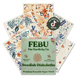 FEBU Swedish Dishcloths for Kitchen | 5 Pack Fresh Flowers Reusable Paper Towels Washable | Swedish Dish Towels | Non-Scratch Ce