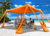 Ahititi Beach Tent Sun Shelter Beach Canopy Tent Sun Shade Pop Up 10x10 UPF50+ with 8 Sandbags-2 Sand Shovel-Portable 4 Aluminum