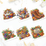 6 Pack Thanksgiving Diamond Painting Greeting Card Kits, DIY Fall Harvest Rhinestone Cards with Envelopes, Autumn-Themed Diamond