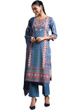 Libas Womens Printed Crepe Straight Kurta With Trousers And Dupatta