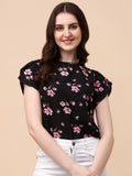 Wedani Women'S Casual Short Sleeves Round Neck Foral Top (Large Black),Black,L,Polyester,Western,