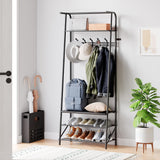 Hall Trees Entryway Bench with Storage, Multifunctional Hallway Organizer, Wood Look Accent Furniture with Metal Frame (Black+Bl