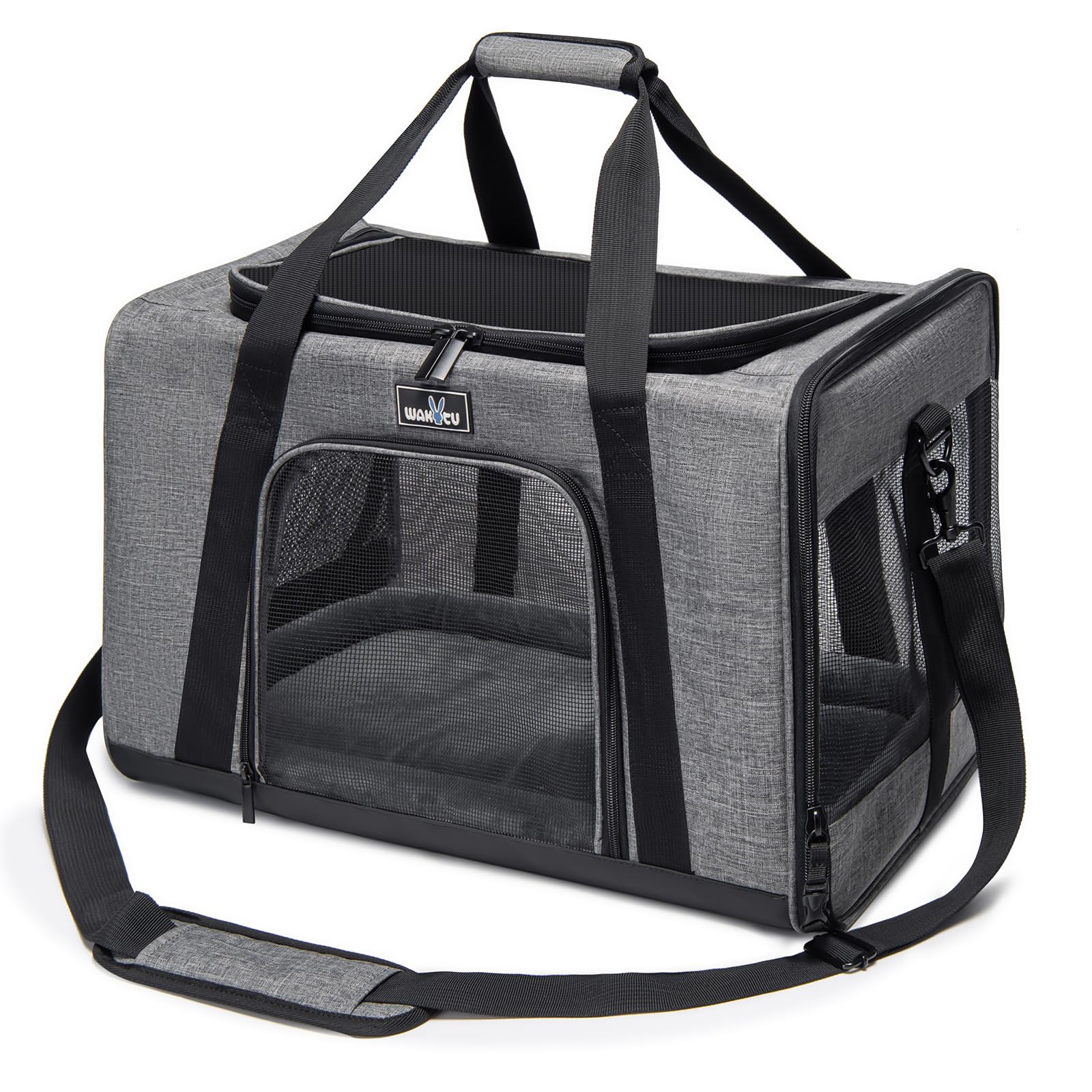 Wakytu Pet Carrier for Medium Large Cats and Dogs, Dog Carrier Travel Bag with Adequate Ventilation, 5 Mesh Windows, 3 Entrance,