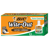 BIC WiteOut Brand Extra Coverage Correction Fluid, 20 ml, White, 12Count