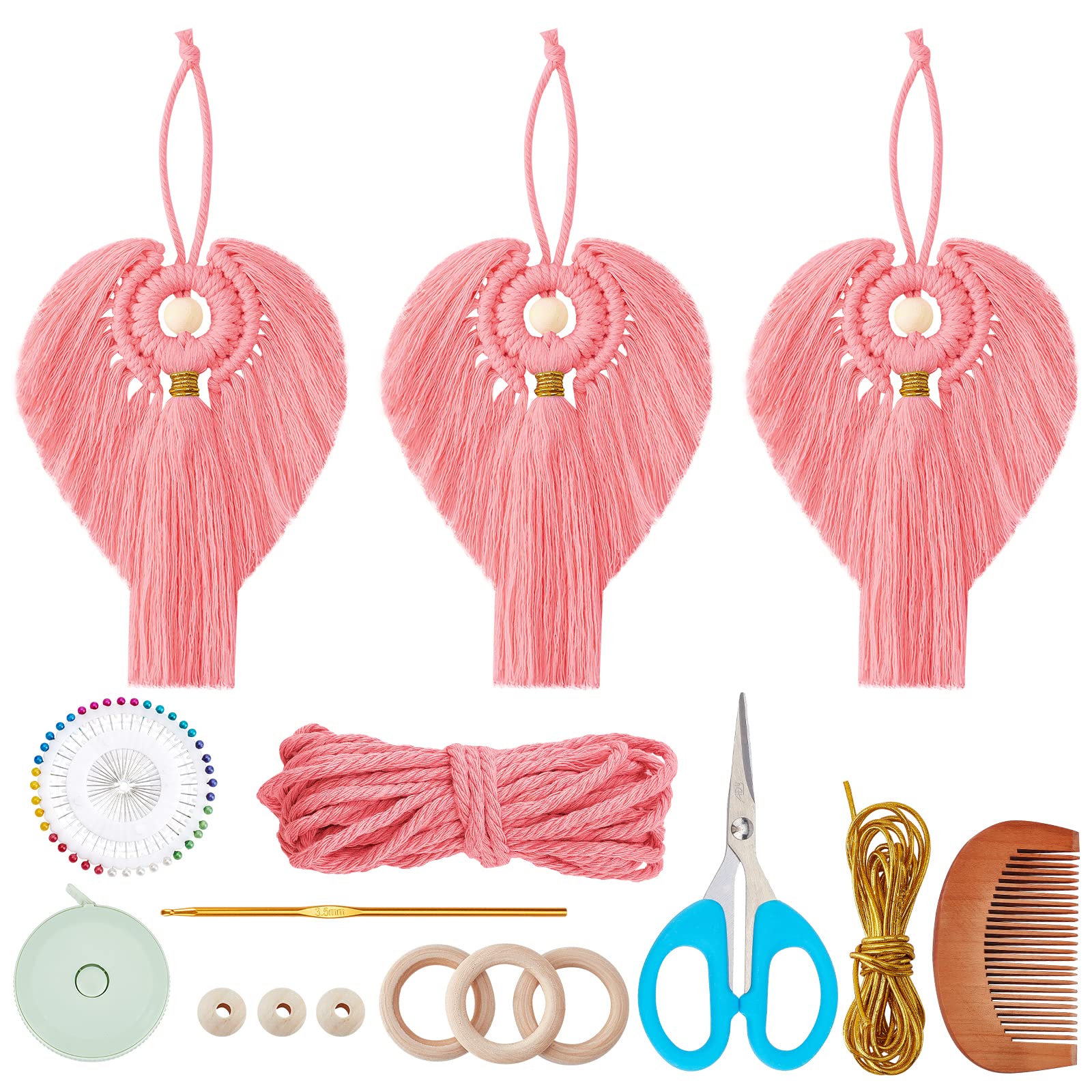 FREEBLOSS 3 Set DIY Macrame Angel Kit Pink Angel Hanging Ornament Boho Macrame Wall Hanging Decor Baby Room Decor Macrame DIY Ki