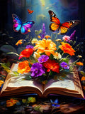 Flowers Diamond Painting Kits for Adults - 5D Butterfly Diamond Art Kits for Beginners, DIY Round Diamond Painting Flowers Art C