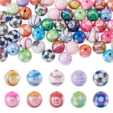 FASHEWELRY 50Pcs Sports Ball Beads for Jewelry Making, 12mm UV Plating Acrylic Sports Beads Mixed Ball Shape Spacer Bead for DIY