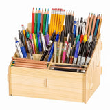 Breewell 12 Slot Wooden Desk Storage Box Organiser for Pens, Pencils and Art Supplies
