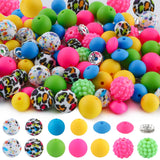 Sunrony 118Pcs Mixed Blue Yellow Green Acrylic Rhinestone Spacer Print Silicone Beads for Keychain Making and Necklace Bracelet,
