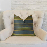 Plutus Brands Plutus Chic Stripe Indigo Handmade Throw Pillow, 20 X 30 Queen, Dark Blue/Olive Green/Cream