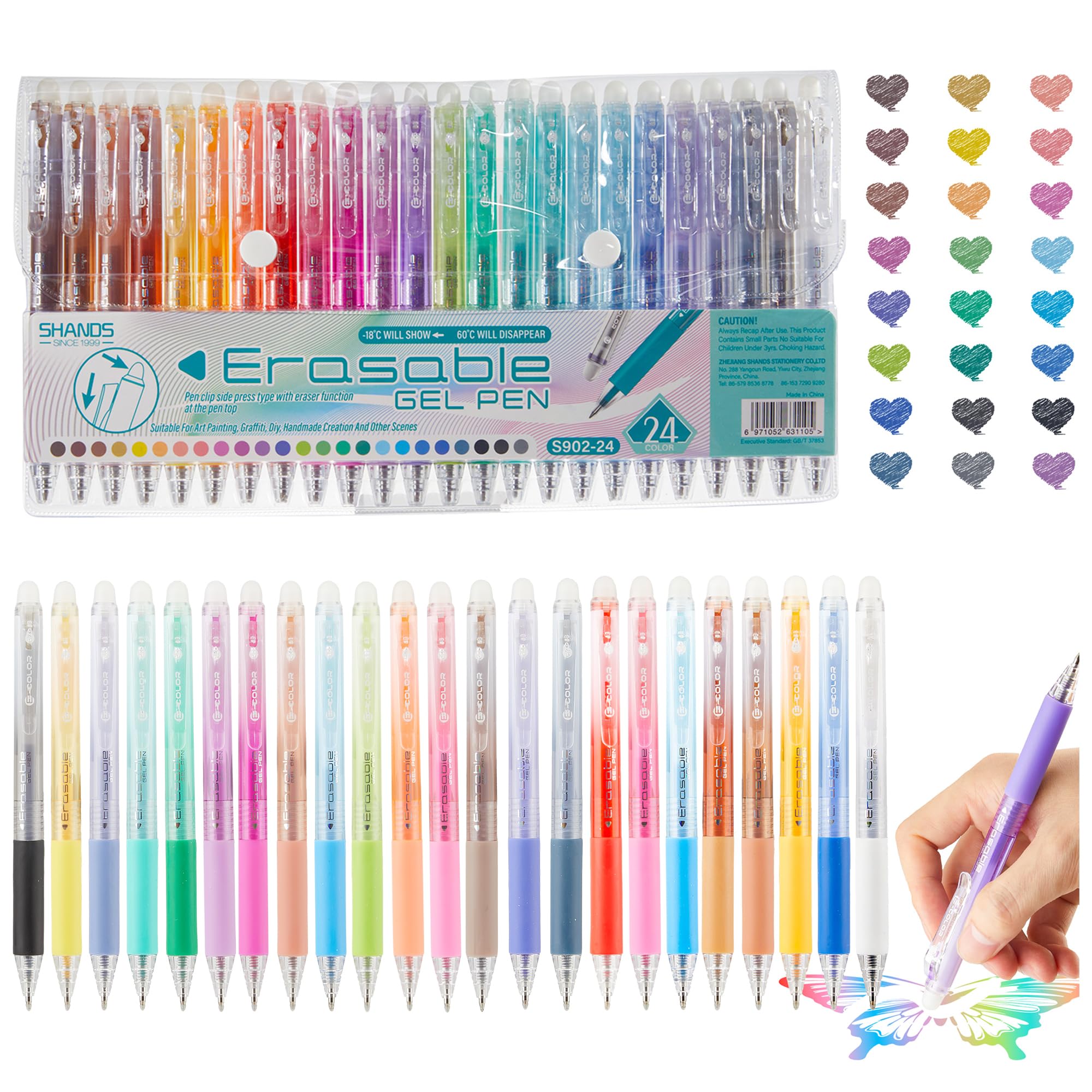 DR DOURONGE 24-Color Erasable Gel Pens Set - Smooth Writing, No Skip Ink, Soft Rubber Grips for Comfort - Ideal for Students, Dr