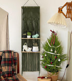 Hanging Shelf Macrame Wall Hanging Green Boho Shelfs with Tassels 2 Tier Floating for Plants Bedroom Dorm Living Room Wall Decor