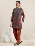 Libas Womens Woven Design Wool Straight Kurta With Palazzos Rust L