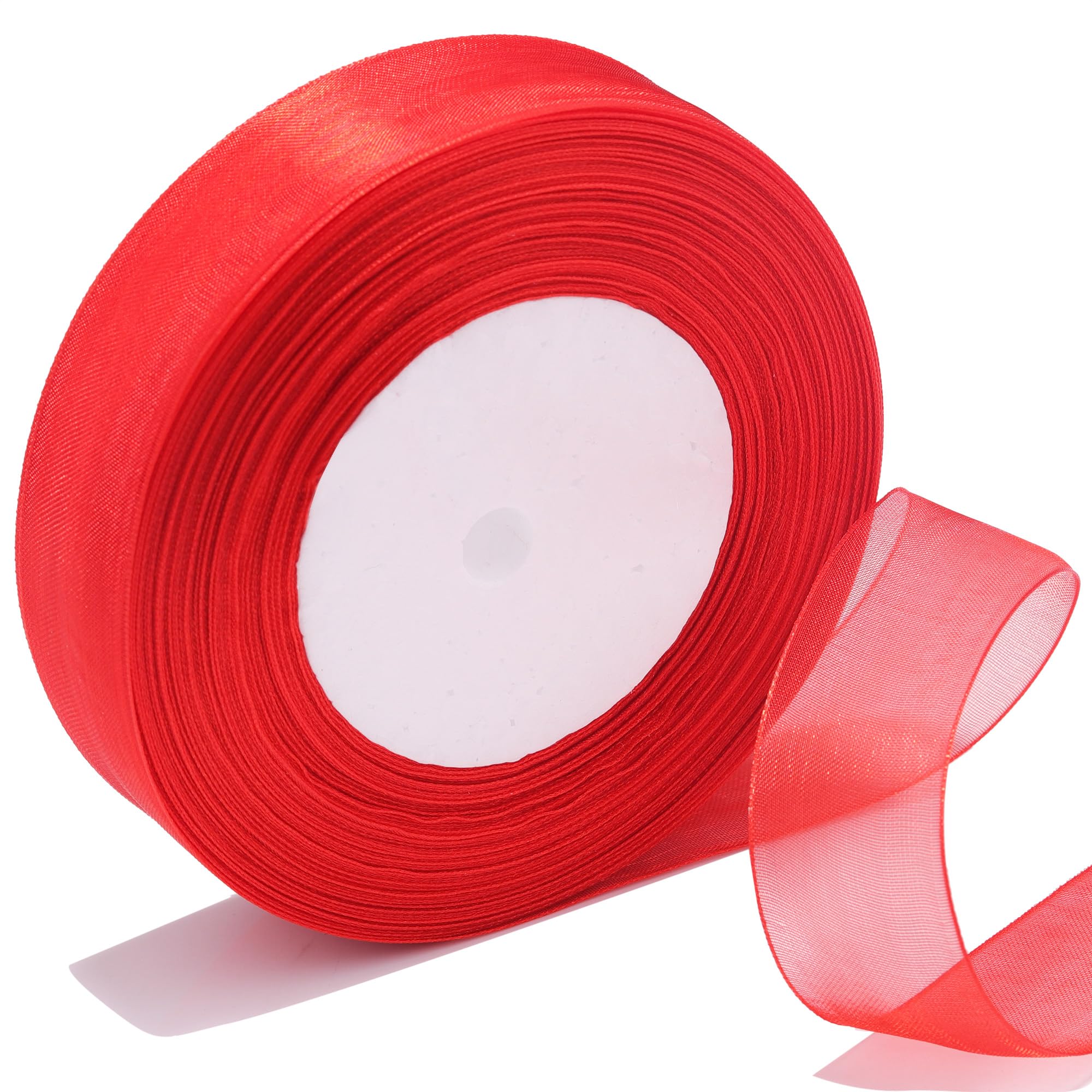 Bsikon 1 Inch Sheer Organza Ribbon 50 Yards Red Chiffon Ribbon for Gift Wrapping,Bouquets,Wedding,DIY Craft