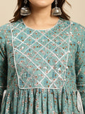 Rangita Teal Cotton Calf Length Printed Flared Kurti For Women | Kurta For Women_4Xl