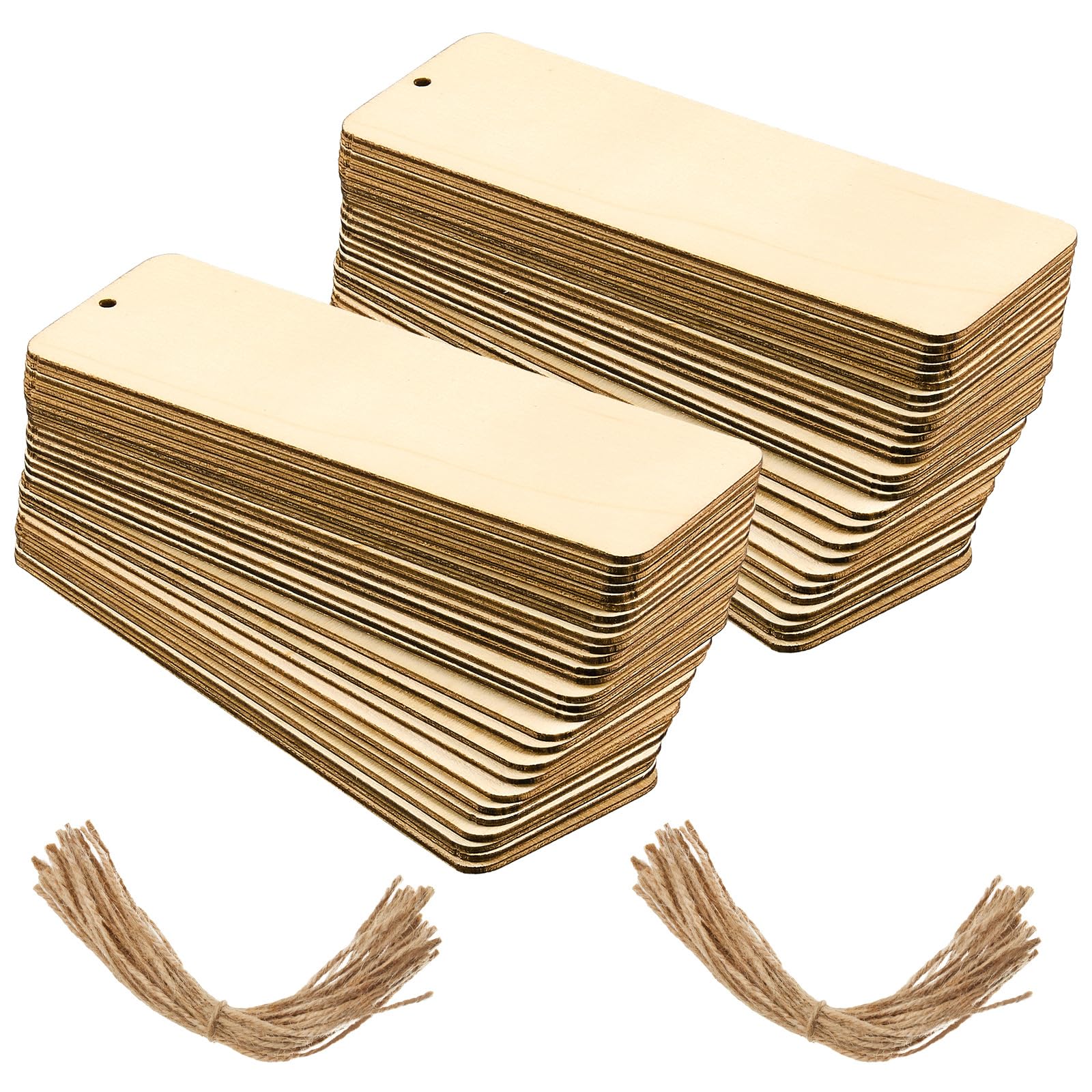 Zonon 72 Sets 6 x 2 Inch Large Size Wood Bookmarks Blank DIY Kit Unfinished Wooden Hanging Tags Rectangle Blank Bookmark Ornamen