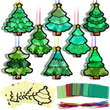 Eersida 32 Pcs Christmas Tree Suncatchers Paper Craft Set DIY Xmas Tree Shaped Tissue Paper Stained Glass Kits Bulk for Holiday 