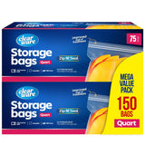 Quart Storage Bags, Double Zipper Seal - 150 Count, Resealable Thick Plastic Food Storage Bags - Microwave-Safe, Zero BPA - Reus