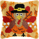 QIONG MENG Latch Hook Kits for Adults, DIY Thanksgiving Turkey Pattern Pillow Cover Kit Needlework Cushion Cover Hand Craft Croc