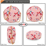 Adisa Women Girls Floral Print Round Sling Bag (Pink-Red),Pink-Red,,B0CW9JMTF2
