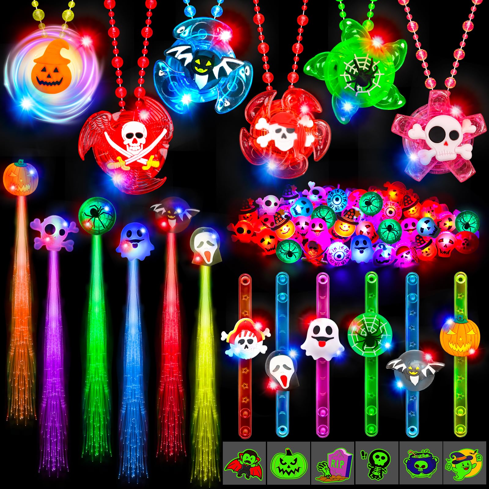 84 PCS Halloween Party Favors for Kids Boys Girls, Glow Light Up Necklace Bracelet LED Rings Bluk Halloween Toys for Trick or Tr