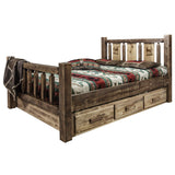 Montana Woodworks Homestead Collection California King Storage Bed With Laser Engraved Elk Design, Stain & Clear Lacquer Finish