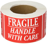 Aviditi Tape Logic 3 x 4, Fragile Handle With Care Red/White Warning Sticker, For Shipping, Handling, Packing, and Moving (1