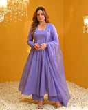 Anni Designer Women'S Rayon Viscose Solid Anarkali Kurta With Pant & Dupatta (Tuntun Blue_Xxl_Blue_Xx-Large),Blue,2XL,Rayon,Anarkali,