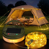 OOLALOO Solar Camping String Lights, 33FT 100LED Quick Storage Rechargeable Tent Lights with 9 Lighting Modes, Portable Camping 