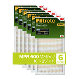 Filtrete 16x25x1 Air Filter, MPR 600, MERV 7, Clean Living Dust Reduction 3Month Pleated 1Inch Air Filters, 6 Filters