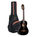 Ortega Guitars 6 String Family Series 3/4 Size Nylon Classical Guitar W/Bag, Right, Spruce Top-Black-Gloss, (R221Bk-3/4)