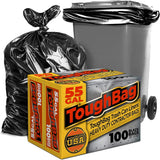 ToughBag 55 Gallon Trash Bags Heavy Duty (100 Count) - 50-60 Gallon Black Garbage Bags, Large Trash Bags - 38 x 58 - Made in USA