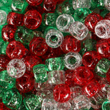 Christmas Beads(1200Pcs 6x9mm) Pony Beads Bulk, Red White Green Glitter Bead for Hair Braids, Christmas Decoration,Friendship Cr
