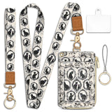 Black Cat Lanyard Wallet with ID Badge Holder, Goth Small RFID Wallet Women Keychain Wristlet, Slim Credit Card Holder with Zipp