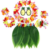 7 Pcs Luau Outfits Hawaiian Aloha Flower Leaf Grass Hula Skirt Leis Set Hairclip Sunglasses Garland for Tropical Party (Warm Ora