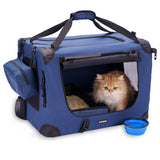 Prutapet Large Cat Carrier 24x16.5x16.5 Soft-Sided Portable Pet Crate for Car Traveling with Collapsible Litter Box and Bowl