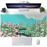 Cute Anime Floral Desk Mat Sage Green Large Mouse Pad XL Gaming Mousepad Kawaii Desk Keyboard Pad Laptop Computer Mouse Mat Cute